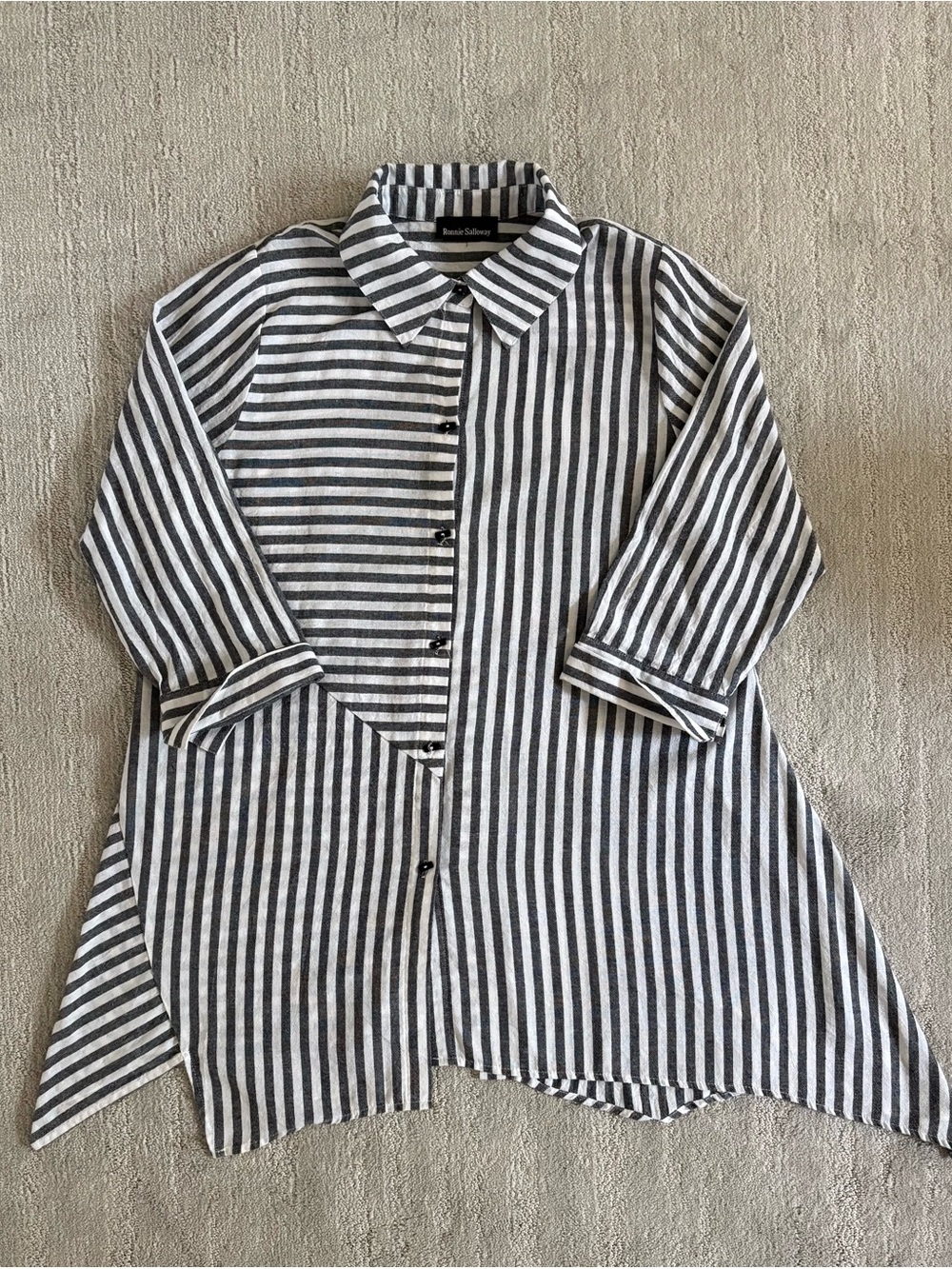 Ronnie Salloway Striped Asymmetric Tunic Shirt Lagenlook Avant Garde Boho XL